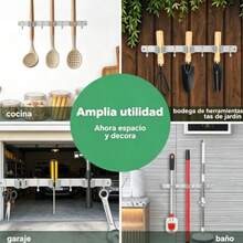 Soporte de pared para fregonas y escobas, soporte depared para escobas, soporte de acero inoxidable paraescobas, ideal para el armario, el garaje, el lavadero y ladecoracion de paredes de la cocina - Plateado - Ver 4