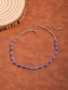 1 buah Kalung Mata Setan Mewah Bergaya Ekstra, Perhiasan Kalung Desain Kreatif Niche - Biru - View 2