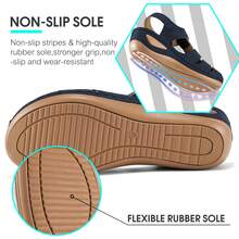 Women's Summer Platform Blue Sandals,Women's Closed Toe Comfort Sandals With Arch Support ,Breathable Non-Slip Flat Sandals With Hook-And-Loop - Blue - View 3