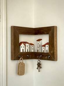 Rustic Wall-Mounted Key Rack With 4 Hooks, Wooden Entryway Storage Shelf, Suitable For Bedroom, Home Wall Display, Art Wall Storage, Handmade Decor, Farmhouse Style Entryway Hall Decor, Home Decoration, Wedding, Bathroom Decor, Kitchen Essentials - Multicolor - View 14