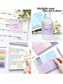 1pc Loose-Leaf Notebook Expansion Sticky Notes Multi-Combination, Multi-Functional Student Use With Adhesive, Internet Celebrity Style Highly Attractive Set, This Memo Pad And Notebook Combination Set Is Convenient To Use. Soft And Elegant Morandi Color, Notebook With Adhesive, Fashionable Design. It Can Be Used As A Student Message Board Or An Office Memo Pad. Suitable For School, Office, Primary And Secondary Students (Unisex) - Multicolor - View 9
