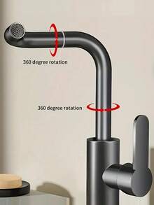 Stainless Steel 720° Rotating Faucet With Separate Hot And Cold Control, Built-In G1/2" Inlet Hose, High-Pressure Spray Nozzle, High-Arc Spout, Brushed Finish, Durable Stainless Steel Construction, Modern Design, Single-Hole Installation, Suitable For Modern Bathroom And Home Kitchen, Modern Sink And RV Faucet, Essential Home Renovation Accessory - Grey - View 5