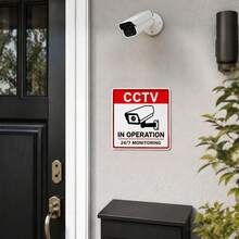 CCTV 運作中警告標誌，24/7 全天候監控安全攝影機警示金屬板貼紙，防水自黏式監視通知牌，適用於居家、別墅、車庫、辦公室、商店的戶外安全警告裝飾標誌 - 監控警示貼紙 - 查看 3