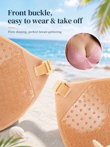 2/4 pièces Soutien-gorge adhésif à coques pleines, soutien-gorge invisible en silicone sans bretelles, coussinets de levage réutilisables et invisibles pour robes dos nu - Multicolore - Voir 5