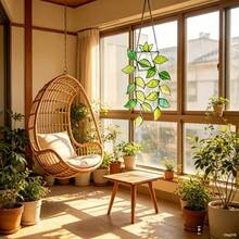 植物太陽捕手玻璃裝飾品，彩色玻璃植物窗掛飾，送給自然愛好者的獨特禮物 - 葉子 - G - 查看 8