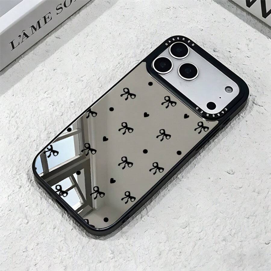 可愛黑色鏡面時尚防摔蝴蝶結愛心圖案手機殼,適用於 iPhone 13/11/17/17 Pro/16/14/15/15 Pro/15 Plus/15 Pro Max/X/Xs Max/Xr/11 Pro/12 Pro/13 Pro/14 Pro/11 Pro Max/12 Pro Max/13 Pro Max/14 Pro Max/14 Plus/17 Pro Max/17 Air,春季禮物 - 彩色 - 查看 1