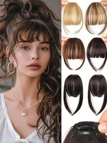 Synthetic Hair Clip-In Bangs Cut Wispy Fringe With Sideburns Dark Brown Natural Look For Women Daily Party Wear, Halloween - Multicolor - View 2
