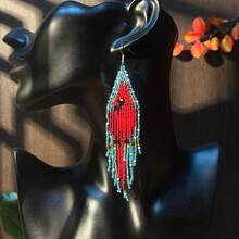 AHAYA Bohemian Beaded Bird Pattern Long Tassel Earrings, Seed Beads Handmade Glass Bead Jewelry, Suitable For Daily Wear And Gifts - Bird - View 6
