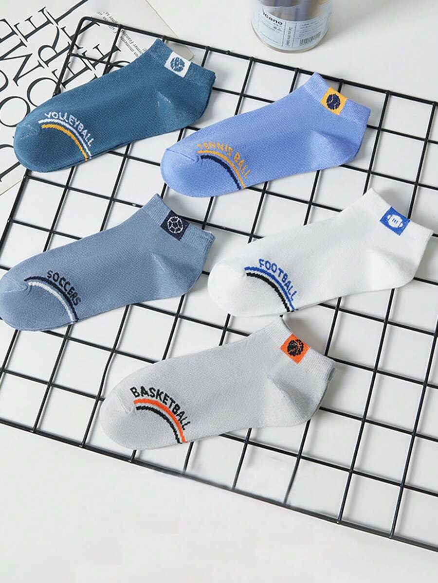 1/5 Pairs Personalized Fashion Versatile Breathable Sweat-Absorbing Anti-Slip Wear-Resistant Summer Thin Minimalist Line Letter Solid Color Men's Socks Suitable For Daily, Sports, Etc. - Multicolor - View 1