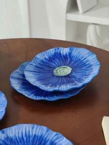Cabin Kangaroo Blue Poppy Ceramic Plate, Hand-Painted Embossed Floral Dessert Plate, 6-Inch Aesthetic Snack Plate, Suitable For Appetizers, Snacks, Home Kitchen Tableware Decor, Housewarming Gift - Multicolor - View 10