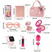 小女孩玩具錢包附仿真化妝品，公主玩具套裝含手提包、手機、手錶、圍巾，兒童玩具錢包，生日禮物，適合 3、4、5、6 歲及以上女孩 - 粉色 - 查看 4