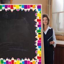 5m Pencil-Themed Bulletin Board Border Roll - Colorful Classroom Decoration Suitable For Back-To-School, Pencil-Shaped Border With Roll For Display Boards, Teacher Supplies, Student Workspaces, Bulletin Board Decorations For & Office - Multicolor - View 1