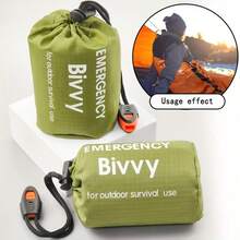 1 Set Emergency Thermal Sleeping Bag Kit With Whistle & Storage Bag, Portable Waterproof Heat Reflective Polyester Survival Blanket For Outdoor Camping, Travel, Earthquake, Hurricane Cold Protection Emergency Warm Equipment - Multicolor - View 5