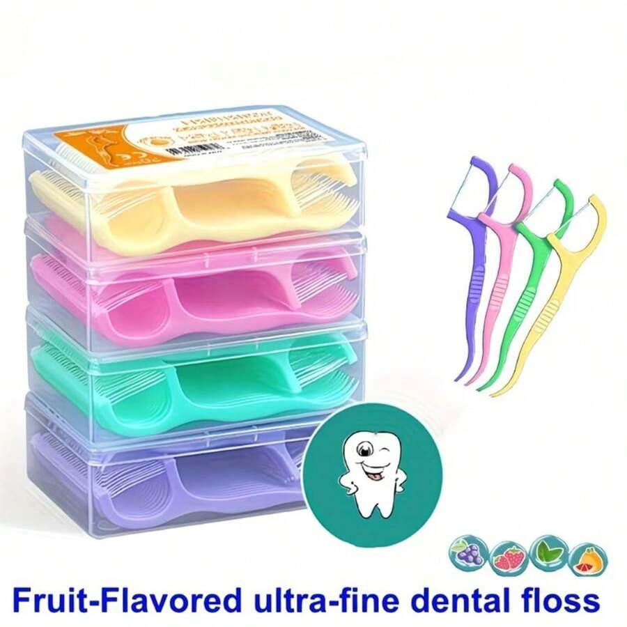 25pcs Dental Floss Picks, Assorted Fruit Flavors Like Strawberry, Blueberry, Mint, Grape And Mint, Individually Wrapped, Convenient For Travel And Daily Oral Hygiene - Multicolor - View 1