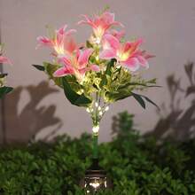 防水太陽能蓮花插地燈,7頭LED花燈,黃色與粉色2色,適合花園、露台、居家園藝、節日裝飾的戶外裝飾燈 - 百合花 - 查看 13
