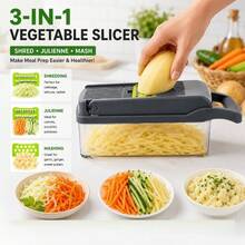 Cortador de legumes 16 em 1 + pastilhas efervescentes para máquina de lavar 6 peças - Tábua de Corte Multifuncional de Grau Alimentício com Lâminas Substituíveis, Cesto Escorredor e Recipiente - Utensílio de Cozinha Ergonômico para Picar Cenouras, Alho, Batatas, etc. - Adequado para Uso Doméstico e em Restaurantes - Cortador 16 em 1 +6 comprimidos efervescentes - Visão 7