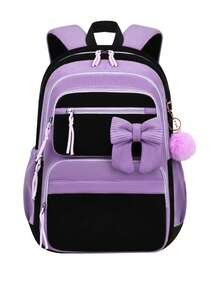 Ransel Corduroy dengan Tas Jinjing, Tas Sekolah Ringan untuk Siswa Perempuan Remaja, Tas Laptop, untuk Perjalanan dan Penggunaan Sehari-hari, Cocok untuk Siswa SMP dan SMA - Hitam dan Merah Muda - View 7