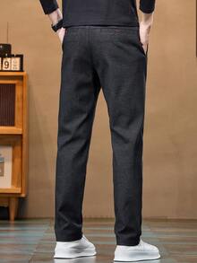 Men's Casual Solid Color Slant Pocket Pants - Black - View 4