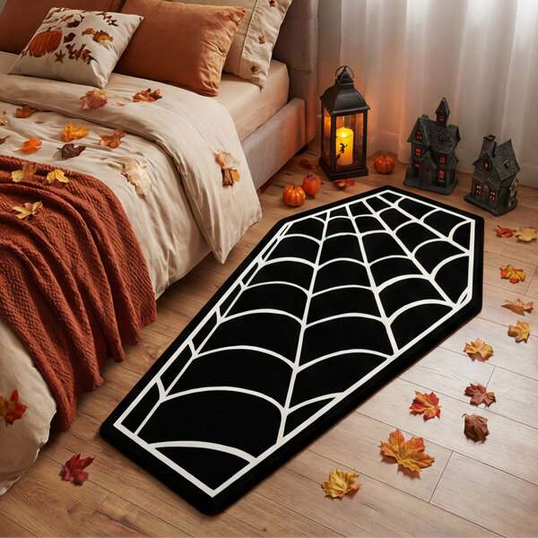 1pc Washable Non-Slip Coffin Spider Web Velvet Decorative Carpet, Soft Surface With Non-Slip Bottom, Dark Vintage Gothic Subculture Iconic Carpet, Strong Halloween Atmosphere, Suitable For Bedroom, Living Room, Entrance Door Inside And Outside, Foyer Inside And Outside, Under Desk, Dining Room And Other Atmospheric Home Decor, Daily All-Season Style, Carpet, Rug, Carpet Living Room, Carpet For Bedroom, Bathroom Mat, Rug Bedroom, Room Decor, Rugs For Living Room, Kitchen Rug, Hallway Runner,