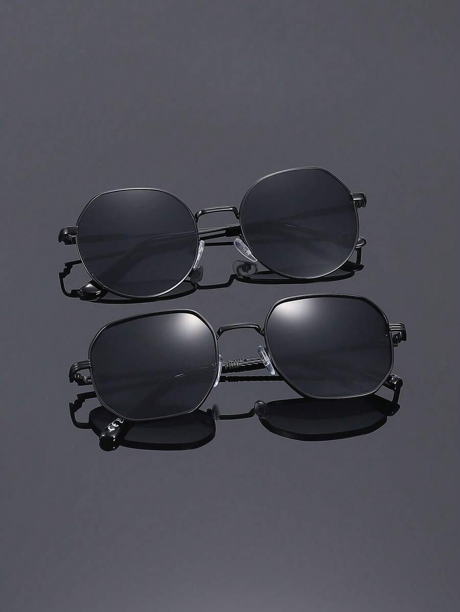 2 Paar geometrisches Metall Vollrahmen Design, modischer Herrenstil, Best Friend Stil Modebrille, geeignet für Damen Urlaubsoutfits, Straßenfotografie, Musikfestivals, Partys und andere Anlässe, Modeaccessoire, geeignet für alle Gesichtsformen - Verschiedenfarbig - Übersicht 1