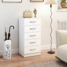 5-Drawer Chest Of Drawers, Storage Unit For Clothes And Utensils, Particleboard, White - White - View 2