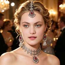Fashionable Faux Pearl & Rhinestone Necklace And Earrings Set, Suitable For Daily Wear - Jewelry Set - View 6