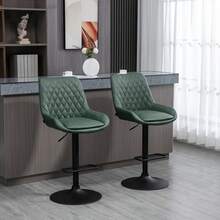 Set Of 2 Retro Adjustable Bar Stools With Backrest, Swivel Padded Upholstered Bar Chairs Height Adjustable Counter Stools For Kitchen Island Home Bar, Green - Black - View 9