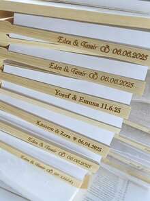 1/3/9/15pcs Customized White Bow Ribbon Multi-Piece Party Favors, Customized Wedding Hand Fans, White Folding Elegant Paper Fans, Bridal Wedding Gifts, Green Ribbon Accessories, Fashionable And Easy To Use, Free Customization Of Any Text - Multicolor - View 6