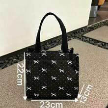 1pc/Women/Minimalist Style/Large Capacity/Fashionable Bag/Versatile Bag/Student Bag/Casual/Outing/Handheld/Commute/Lunch Box/Water-Resistant Bag/Canvas Material/Bowknot/ - View 2