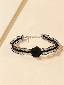 1pc Women's Vintage Fashion Elastic Mesh Wavy Rose Flower Choker Necklace Gothic Collarbone Chain Necklace - Multicolor - View 3