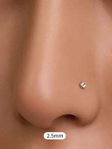 1pc S925 Sterling Silver Mini Zirconia Nose Stud, Single Diamond Bubble Nose Ring, 14K Gold Plated, Hypoallergenic, Pure Silver Nose Ring, Unisex Piercing Jewelry, Mini Size, Personalized, Bent L-Bar Nose Stud, Multi-Functional Nose And Ear Jewelry, Suitable For Daily Wear - Multicolor - View 6