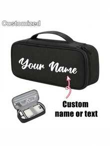 1pc Customizable Names Electronic Travel Organizer With Cable Storage Compartment, Personalized Storage Bag, Customizable Name. Electronic Storage Bag With Cable Management Compartments- With A Zipped Pocket. Portable And Suitable For Chargers - Multicolor - View 12