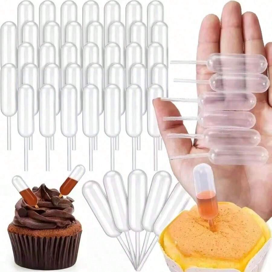 4ml Cupcake Squeeze Droppers, 50pcs/Pack Liquid Injection Transfer Pipettes, Suitable For Strawberries, Cupcakes, Desserts - Multicolor - View 1