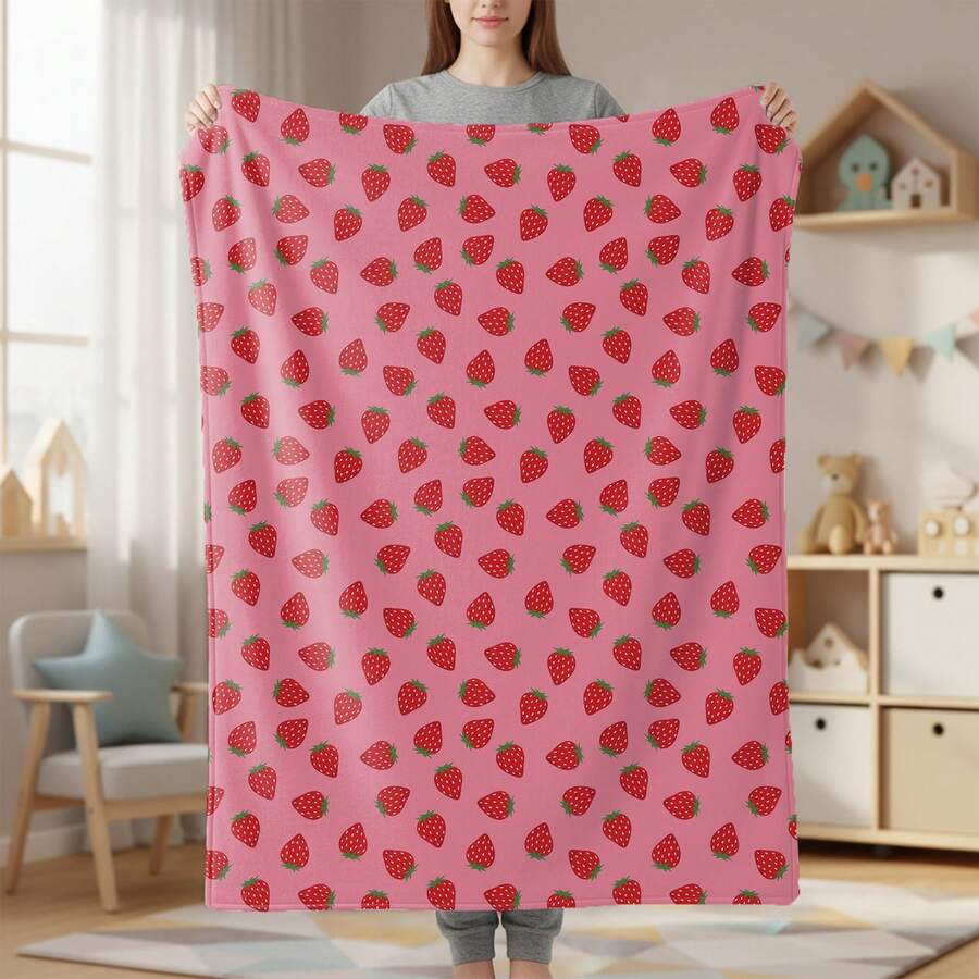 Aemicion Weighted Blanket Queen Size 20 Lbs 60x80 Inches,Ultra Soft Comfortable Fluffy Sherpa Weighted Blankets For Adults,Cute Pink Strawberry Heavy Blanket As Gift For Women,Machine Washable.Jpg - 如圖所示 - 查看 1