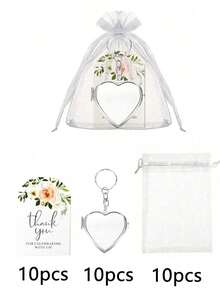 30pcs/15pcs/Set Metal Heart-Shaped Mirror Wedding Gift Set, Includes 5pcs Mirror Keychains, 5pcs Thank You Cards And 5pcs Organza Bags, Metal Heart-Shaped Keychain, DIY Small Mirror, Portable Mini Makeup Mirror, Suitable For Birthday Party - Multiple Styles - View 11