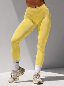 Leggings d'impact pour femme, pantalon de sport sans couture pour le yoga, contrôle du ventre, anti-squat, collants de fitness pour la salle de sport et l'entraînement, effet fesses galbées - Jaune citron - Voir 3