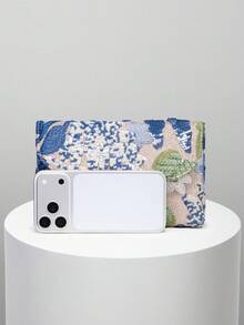 歐美女款優雅亮面多色葉片花卉拼接晚宴包，宴會包，刺繡包，手拿包，時尚復古鏈條信封包，適合派對女孩、新娘、大學生、職場新人與白領女性，完美搭配派對、舞會、婚禮及舞會配件，隨機花紋 - 薄荷藍 - 查看 4