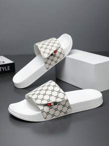 Milikuyou[ Spring/Summer New Style ]Men's Sports Slippers White Retro Pattern Elegant & Comfortable Open Toe Slippers Bathroom Slippers Beach Slippers Casual Street Wear Essential Item Suitable For Beach Home Pool And Daily Wear Size: 38-48 - White - View 3
