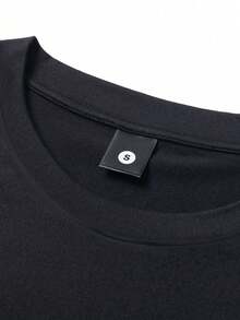 Men Minimal Chest Print T-Shirt Cotton Short Sleeve Tee - 黑色 - 查看 6