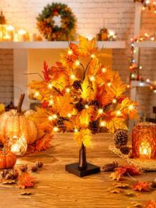 Lighted Maple Tree Autumn Decor, Thanksgiving Maple Leaf Tabletop Tree, Lighted Autumn Home Decor, Suitable For Thanksgiving, Harvest, Farmhouse Style, Home Decor, Wedding Party, Gift, Indoor, Outdoor - Multicolor - View 3