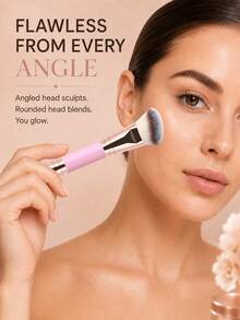 Dual-Ended Makeup Brush - Angled Contour Brush And Flat Foundation Brush, Suitable For BB Cream, Liquid Foundation, Achieving Seamless Blending, Shading And Contouring (Professional Makeup Brush Set), Foundation Brush, Concealer Brush, Blush Brush, Contour Brush, Blush Brush, Contour Brush, Powder Brush, Foundation Brush, Blush Brush - Rose Gold - View 3