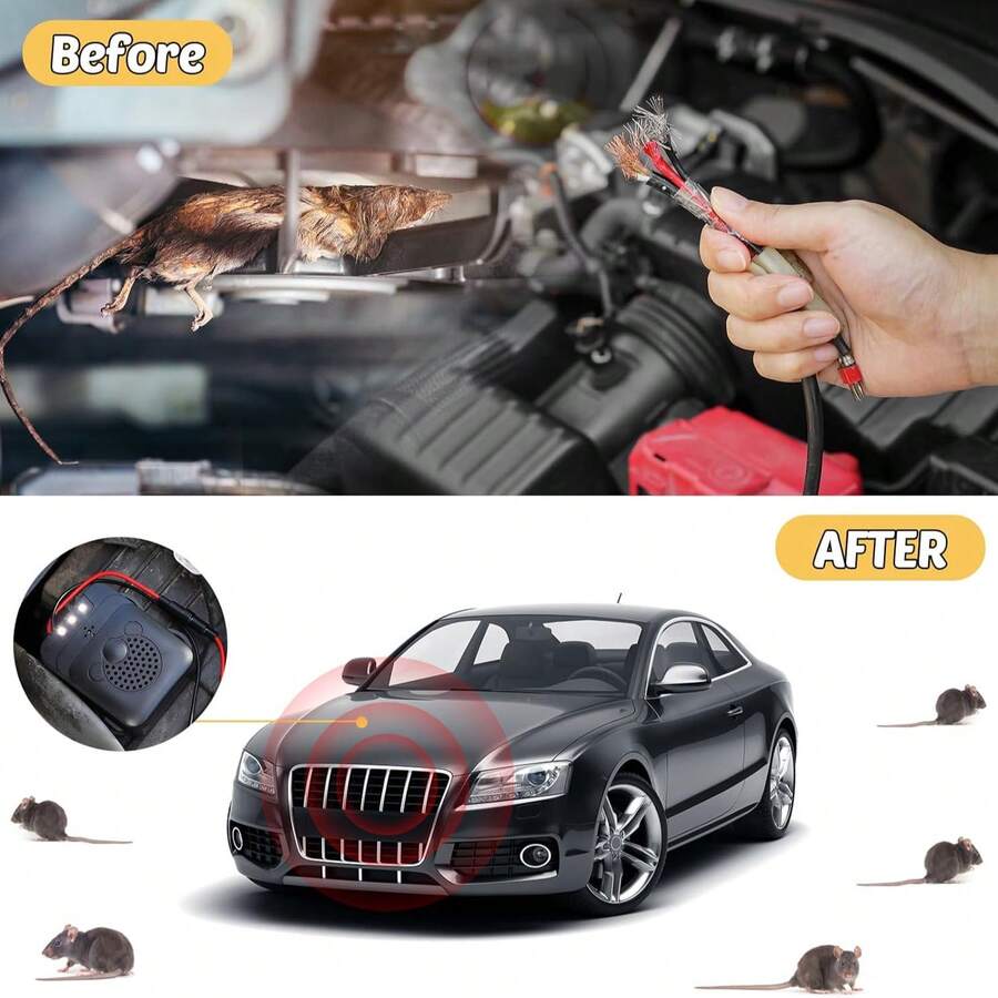 SEAGO Car Ultrasonic Rat Repeller, Engine Bay Rodent Deterrent Device, Strong Flashing Light Rat Repellent, Battery-Powered Anti-Rodent Equipment For Car Interior - Multicolor - View 1