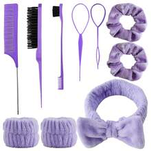 10PCS Practical Hair Accessories Set With Hair Comb, Teasing Brush, Eyebrow Comb, Hair Puller, Bow Hair Tie, Cuff Wristband, Velvet Scrunchie, SPA Beauty Braiding Styling Hair Tools For Women - Multicolor - View 9