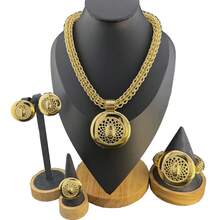 Set Perhiasan Emas Mewah Nigeria 18K, Kalung Rantai Tebal, Liontin Berongga Halus, Anting/Cincin/Gelang yang Serasi, Liontin Bulat Besar yang Halus - Emas +2 - View 2