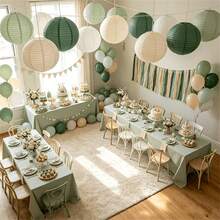 12Pcs Green Sage Paper Lantern Set, Suitable For Bohemian Style Decoration, Jungle Party, Wedding, Birthday, Garden Decoration, Picnic, Camping And Other Diverse Scenes Hanging Paper Lantern Atmosphere Decoration - Round - View 12