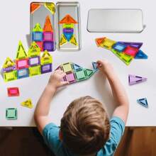 Magnetic Tile Mini Travel Set, Montessori Kindergarten Educational Sensory Toy, Suitable As Birthday Gift For Children 3 Years And Above - 彩色 - 查看 2