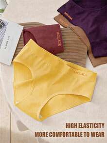 4pcs Seamless Mid-Waist Panties, Maillard Color Comfortable High Elasticity Triangle Briefs - Multicolor - View 2