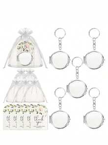 30pcs/15pcs/Set Metal Heart-Shaped Mirror Wedding Gift Set, Includes 5pcs Mirror Keychains, 5pcs Thank You Cards And 5pcs Organza Bags, Metal Heart-Shaped Keychain, DIY Small Mirror, Portable Mini Makeup Mirror, Suitable For Birthday Party - Multiple Styles - View 6