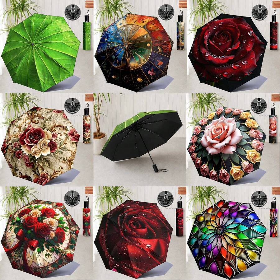 New Printed Pattern Umbrella, Elegant Printed Pattern Sun & Rain Umbrella, Outdoor Travel Sunshade Umbrella, Lightweight And Portable Dual-Use Umbrella, Nature Lover's Gift, Gift Umbrella, Decorative Umbrella