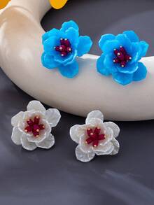 1 Pair/2 Pairs Begonia Flower Earrings, Niche Design, Gentle Blue And White Multi-Layer Petal Ear Studs - Braided Earrings - View 1